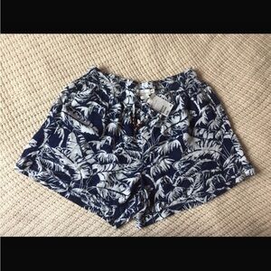 H&M Navy and White Leaf Print High Waist Shorts
